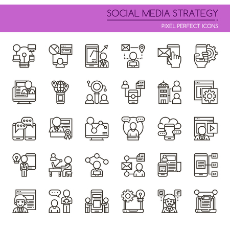 Social Media Strategy Elements , Thin Line and Pixel Perfect Iconsのイラスト素材
