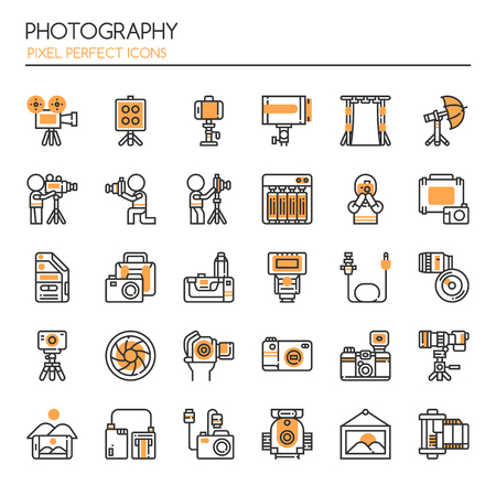 A Photography Elements , Thin Line and Pixel Perfect Icons illustration.のイラスト素材