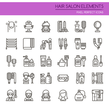Hair Salon Elements , Thin Line and Pixel Perfect Iconsのイラスト素材