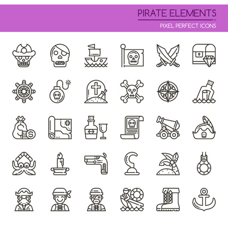 Pirate Elements , Thin Line and Pixel Perfect Iconsのイラスト素材