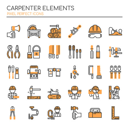 Carpenter Elements, Thin Line and Pixel Perfect Iconsのイラスト素材
