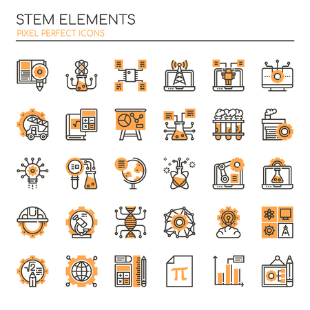 STEM Elements, Thin Line and Pixel Perfect Iconsのイラスト素材