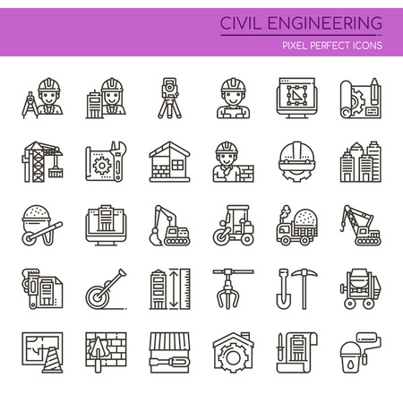 Civil Enginerring, Thin Line and Pixel Perfect Iconsのイラスト素材