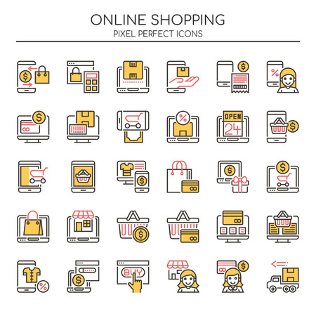 Online Shopping , Thin Line and Pixel Perfect Iconsのイラスト素材