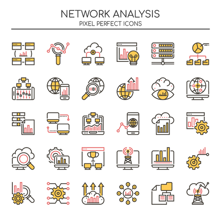 Network Analysis , Thin Line and Pixel Perfect Iconsのイラスト素材