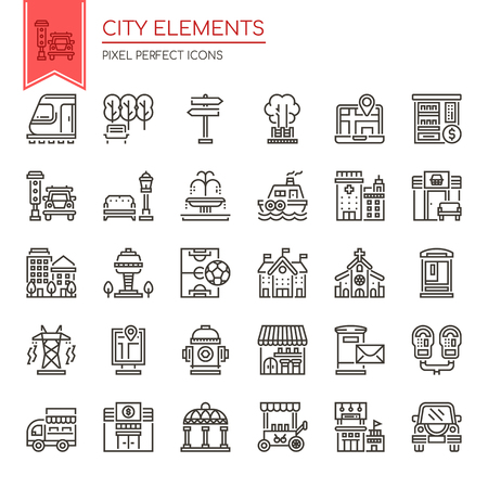 City Elements , Thin Line and Pixel Perfect Iconsのイラスト素材