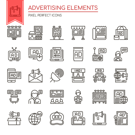 Advertising Elements , Thin Line and Pixel Perfect Iconsのイラスト素材