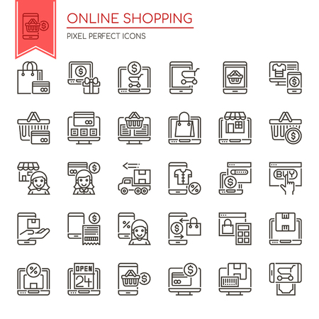 Online Shopping , Thin Line and Pixel Perfect Iconsのイラスト素材