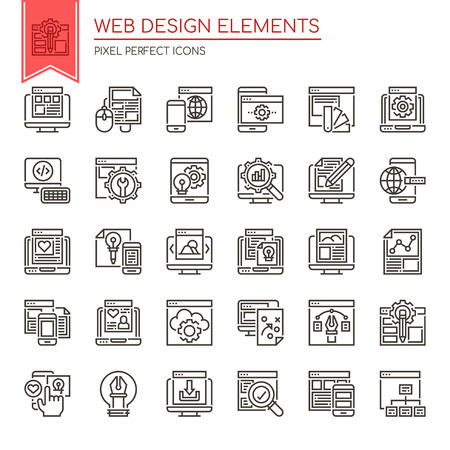 Web Design Elements , Thin Line and Pixel Perfect Iconsのイラスト素材