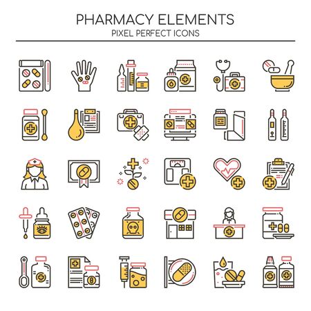 Pharmacy Elements , Thin Line and Pixel Perfect Icons
のイラスト素材