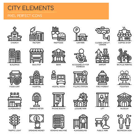 City Elements , Thin Line and Pixel Perfect Icons.のイラスト素材