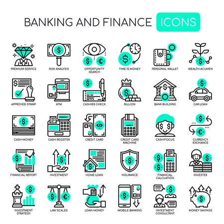 Banking and Finance, Thin Line and Pixel Perfect Icons.のイラスト素材