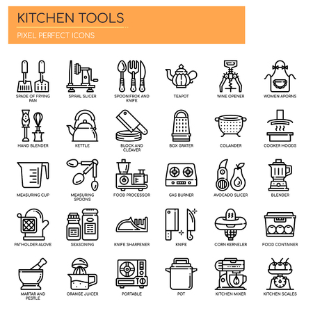 Kitchen Tools , Thin Line and Pixel Perfect Icons.のイラスト素材