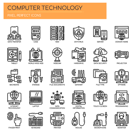 Computer Technology , Thin Line and Pixel Perfect Icons.のイラスト素材