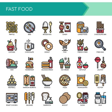 Fast food Elements , Thin Line and Pixel Perfect Icons.のイラスト素材