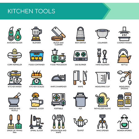 Kitchen Tools , Thin Line and Pixel Perfect Icons.のイラスト素材