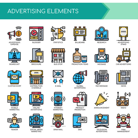 Advertising Elements , Thin Line and Pixel Perfect Icons.のイラスト素材