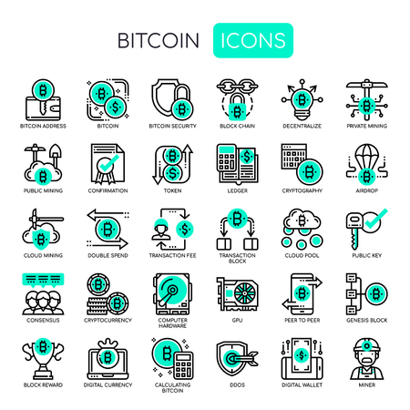 Bitcoin Elements , Thin Line and Pixel Perfect Iconsのイラスト素材