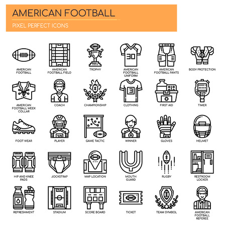 American Football , Thin Line and Pixel Perfect Iconsのイラスト素材