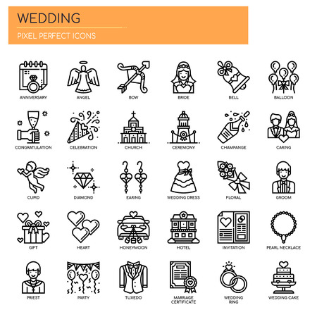 Wedding Elements , Thin Line and Pixel Perfect Iconsのイラスト素材