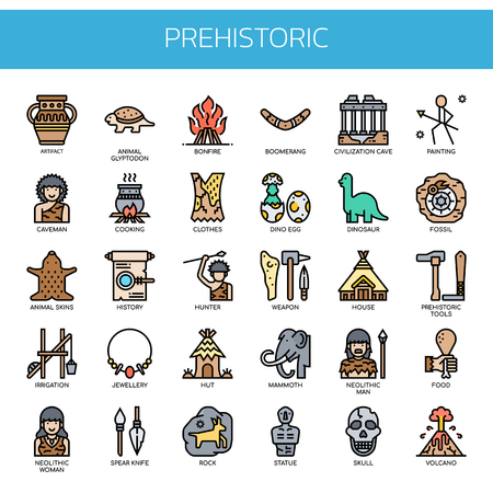 Prehistoric Elements , Thin Line and Pixel Perfect Iconsのイラスト素材