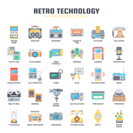Retro Technology , Thin Line and Pixel Perfect Iconsのイラスト素材