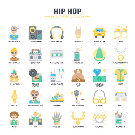 Hip Hop Elements , Thin Line and Pixel Perfect Iconsのイラスト素材