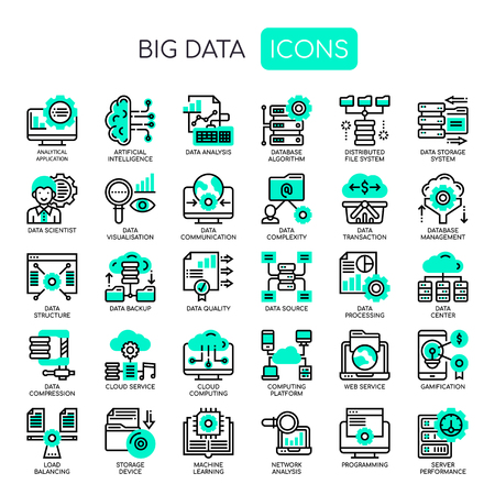 Big Data , Thin Line and Pixel Perfect Iconsのイラスト素材