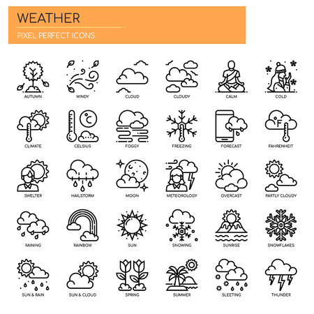 Weather , Thin Line and Pixel Perfect Iconsのイラスト素材