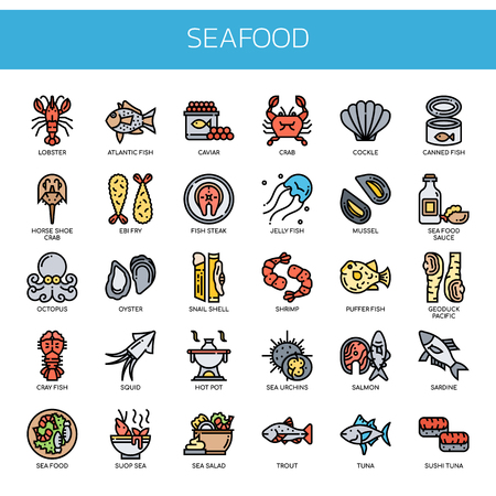 Seafood , Thin Line and Pixel Perfect Iconsのイラスト素材