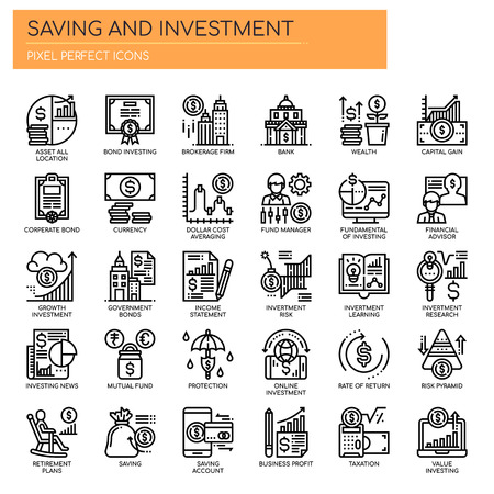 Saving and Investment , Thin Line and Pixel Perfect Iconsのイラスト素材