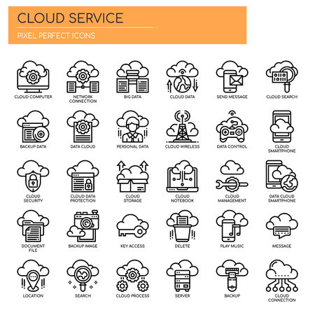 Cloud Service , Thin Line and Pixel Perfect Iconsのイラスト素材