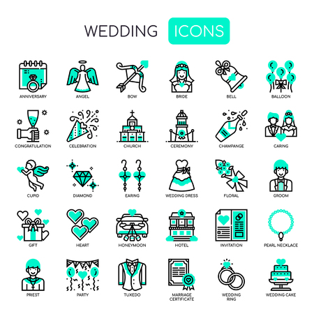 Wedding Elements , Thin Line and Pixel Perfect Iconsのイラスト素材