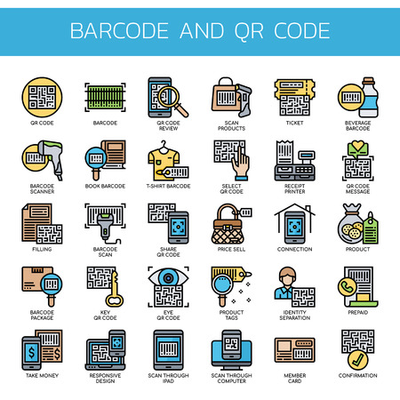 Barcode and QR Code , Thin Line and Pixel Perfect Iconsのイラスト素材