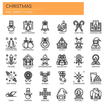 Christmas Elements , Thin Line and Pixel Perfect Iconsのイラスト素材