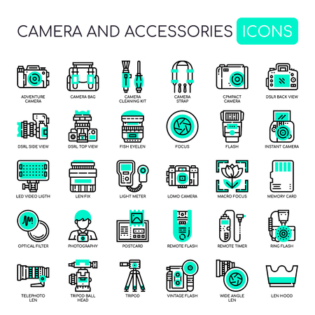 Camera and Accessories , Thin Line and Pixel Perfect Iconsのイラスト素材