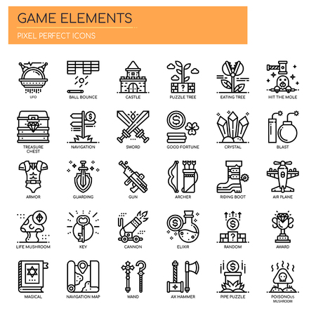 Game Elements , Thin Line and Pixel Perfect Iconsのイラスト素材
