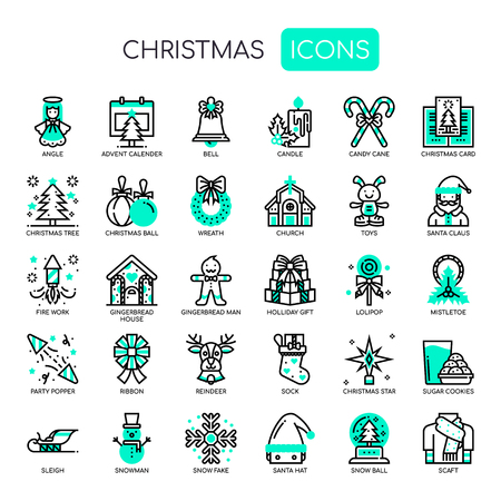 Christmas Elements , Thin Line and Pixel Perfect Iconsのイラスト素材