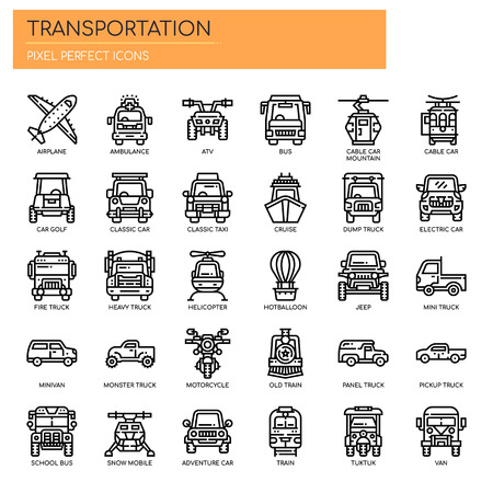 Transportation , Thin Line and Pixel Perfect Iconsのイラスト素材