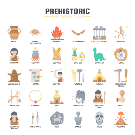 Prehistoric Elements , Thin Line and Pixel Perfect Iconsのイラスト素材