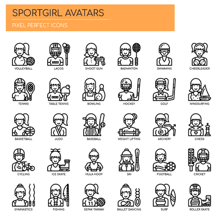 Sportgirl Avatars , Thin Line and Pixel Perfect Iconsのイラスト素材