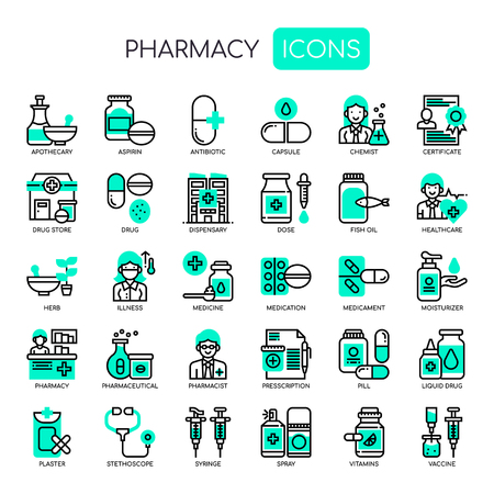 Pharmacy Elements , Thin Line and Pixel Perfect Iconsのイラスト素材