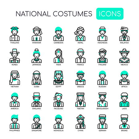 National Costumes , Thin Line and Pixel Perfect Iconsのイラスト素材