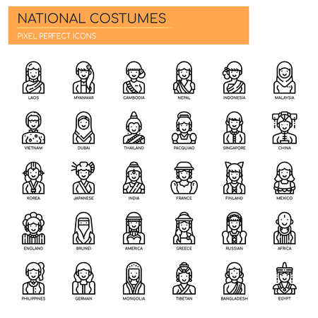 National Costumes , Thin Line and Pixel Perfect Iconsのイラスト素材