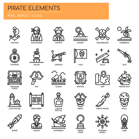 Pirate Elements , Thin Line and Pixel Perfect Iconsのイラスト素材