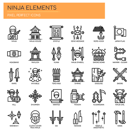 Ninja Elements , Thin Line and Pixel Perfect Iconsのイラスト素材