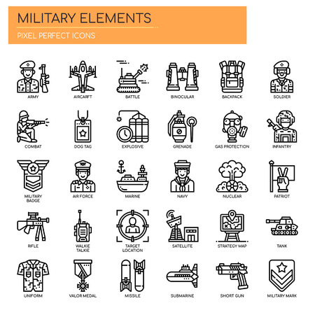 Military Elements , Thin Line and Pixel Perfect Iconsのイラスト素材