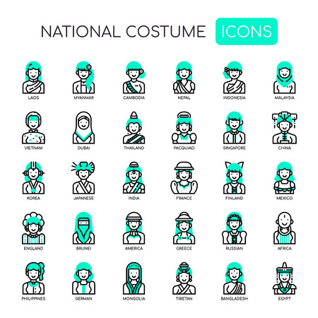 National Costumes , Thin Line and Pixel Perfect Iconsのイラスト素材