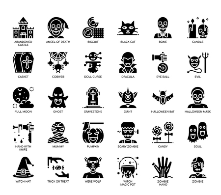 Halloween Elements , Glyph Iconsのイラスト素材