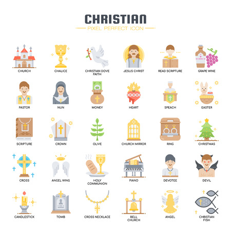 Christian Elements , Thin Line and Pixel Perfect Iconsのイラスト素材